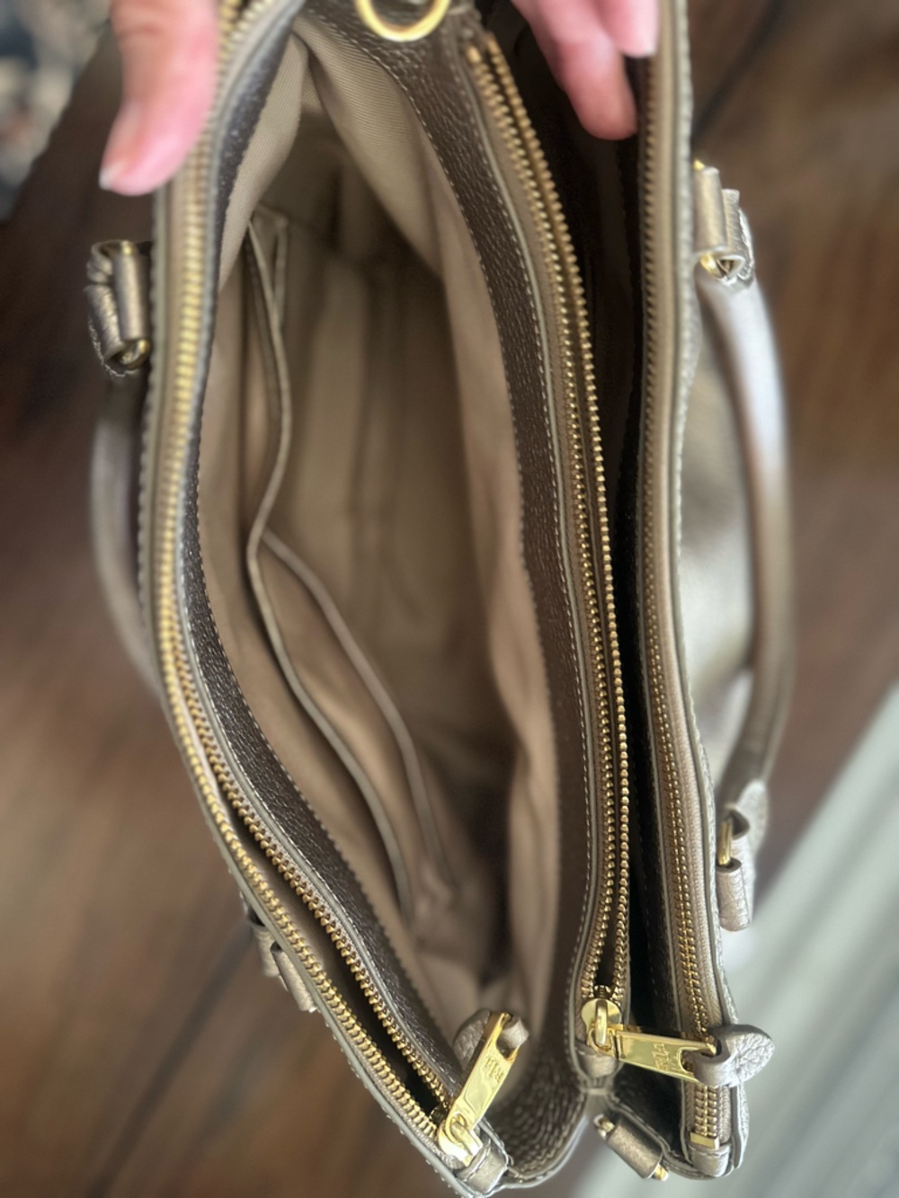 Lauren Ralph Lauren Metallic Pewter Pebbled Leather Satchel - Picture 5 of 16
